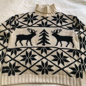 Lauren Ralph Lauren Black and Cream Reindeer Turtleneck Sweater